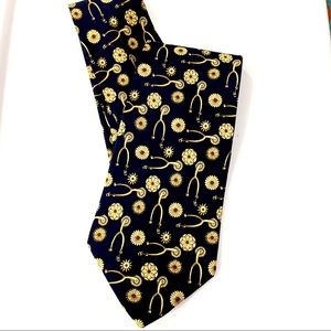 Mark Cross Navy Ground Silk Print Spurs Print Tie